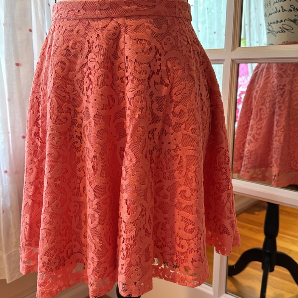 Lace skirt midi Forever 21 coral peach salmon crochet XS 3 4 Junior teen wedding